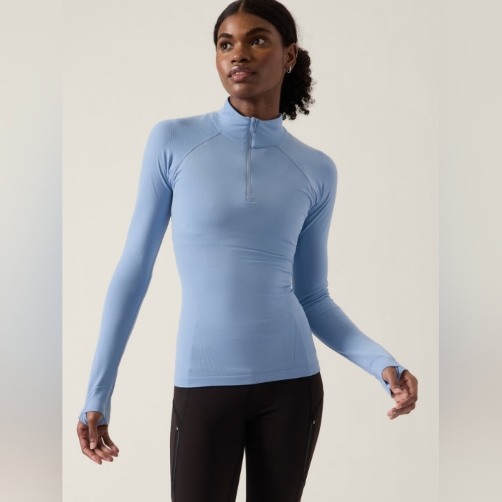 Athleta Momentum Half Zip Workout Top. Med/Small. Baby Blue. Excellent Condition